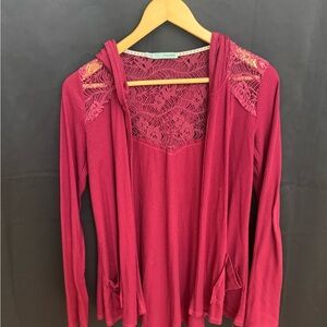 Maurices Burgundy Lace Cardigan
